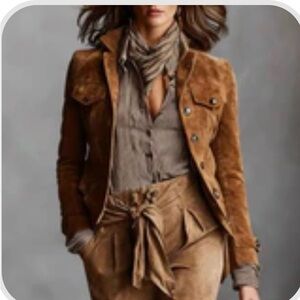 Women's Brown Suede Tailored Blazer Jacket